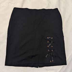 Anne Klein Black Pencil Skirt with Lace-Up Detail